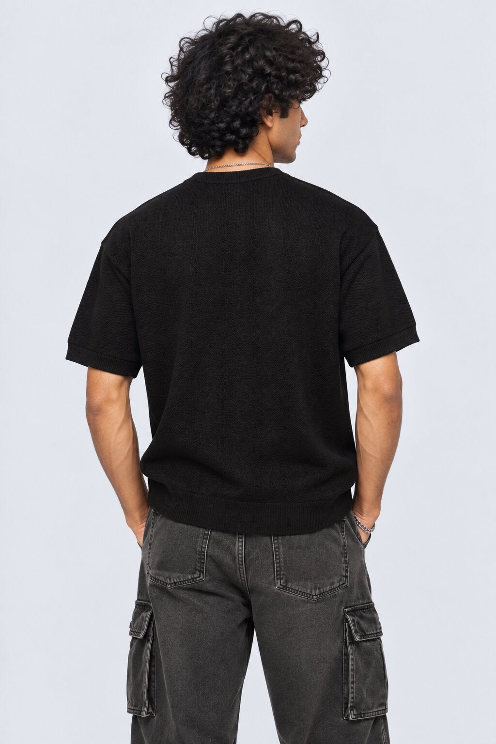 Mens Regular Fit Black Cotton Blend T-Shirt - Image 5