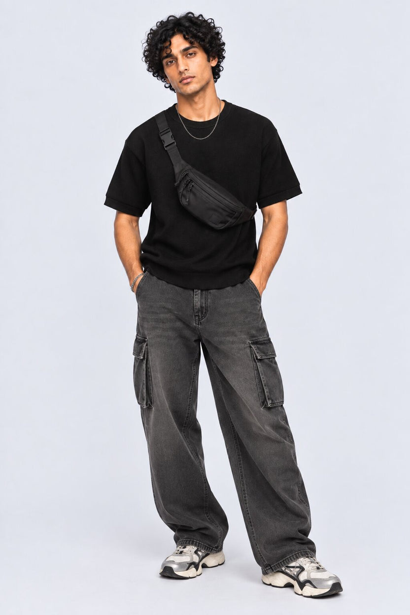 Mens Regular Fit Black Cotton Blend T-Shirt - Image 6