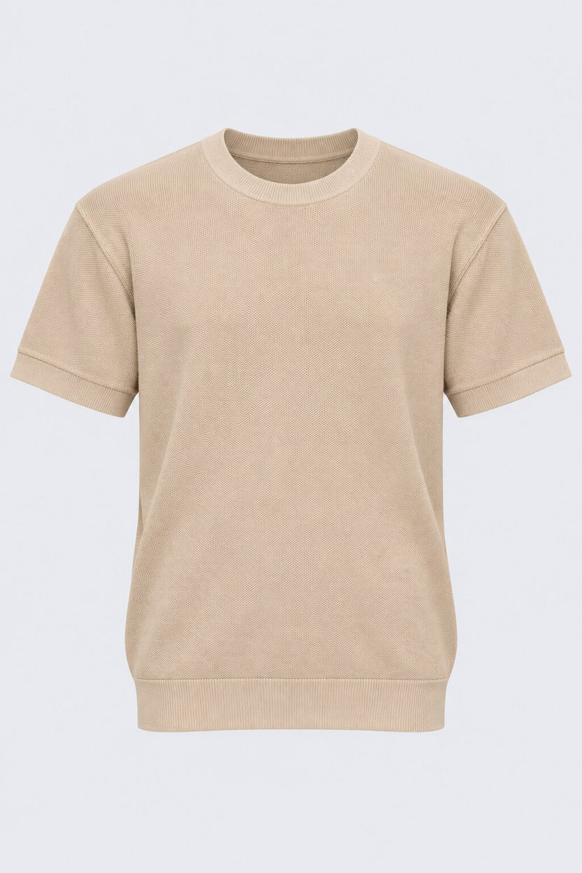Mens Regular Fit Beige Cotton Blend T-Shirt - Image 7