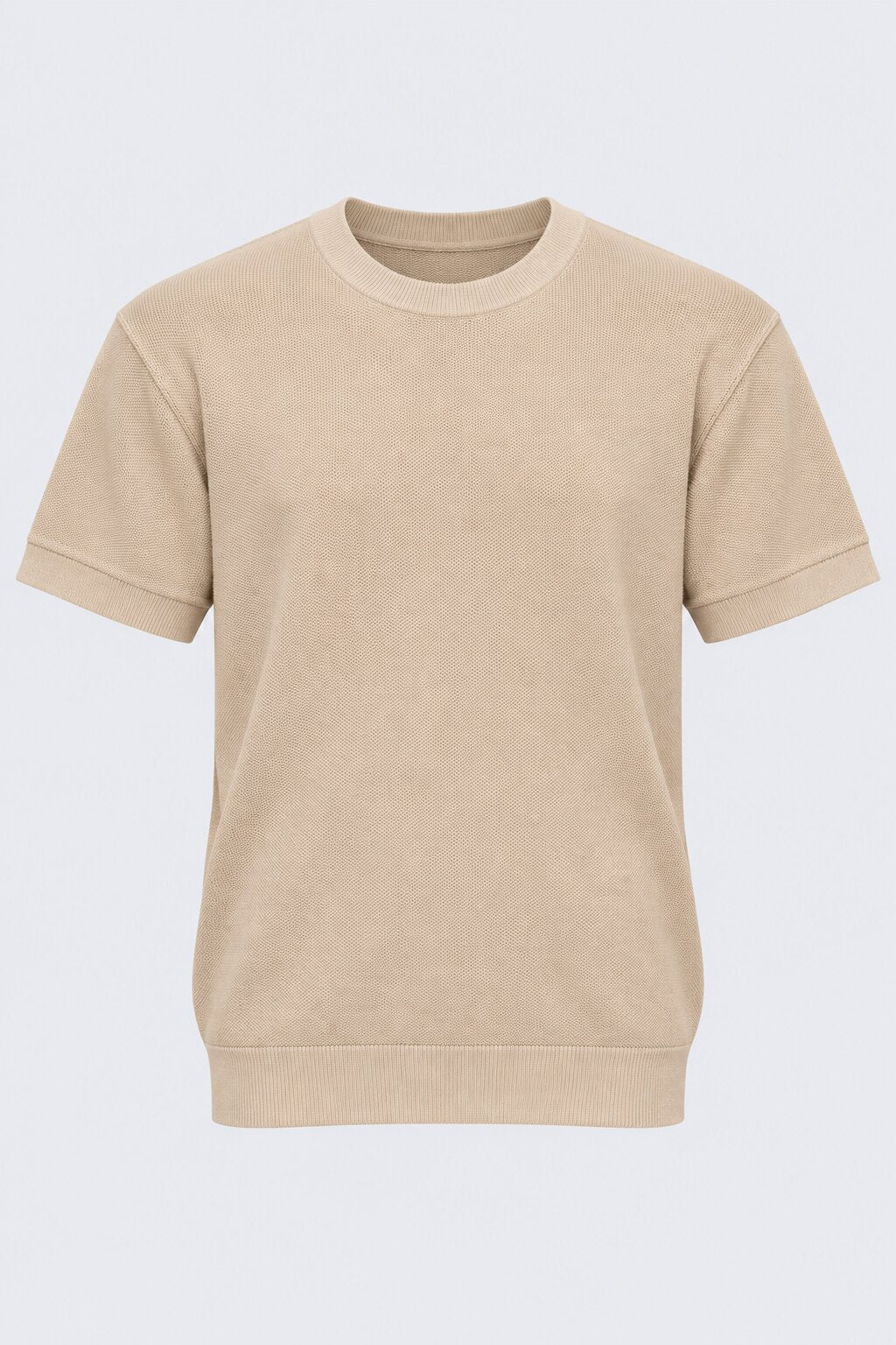 Mens Regular Fit Beige Cotton Blend T-Shirt - Image 7