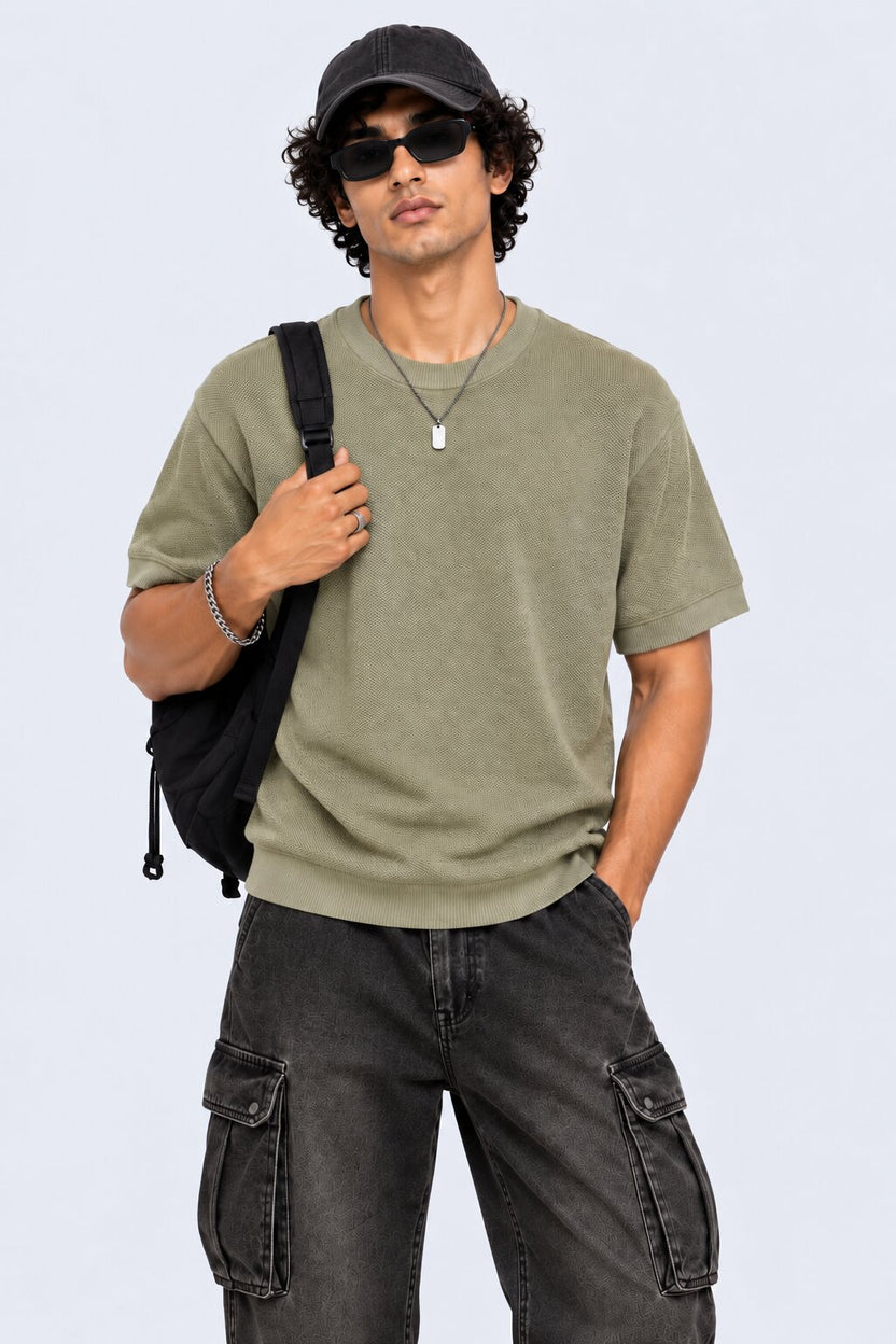 Mens Regular Fit Olive Cotton Blend T-Shirt - Image 1