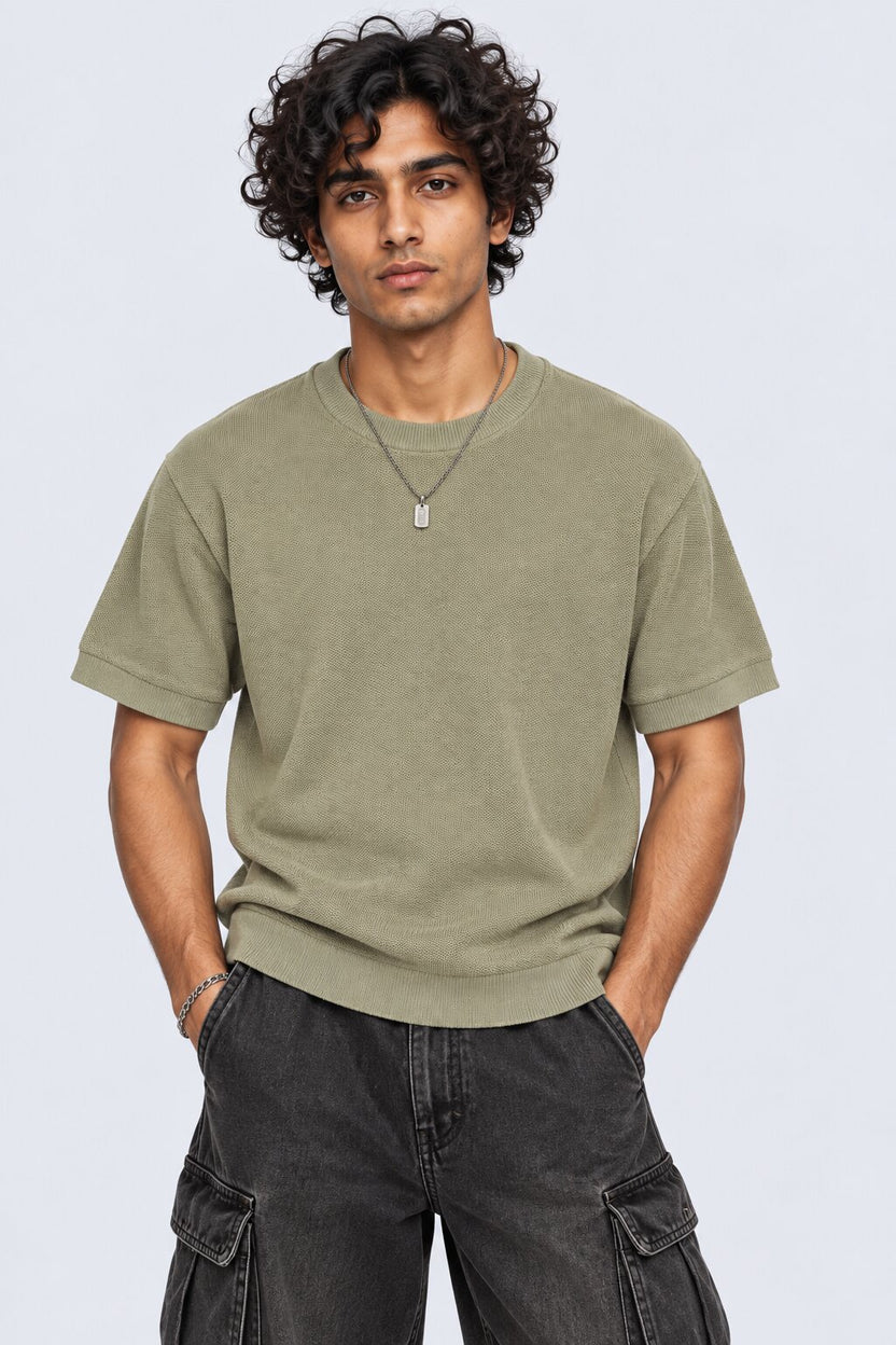Mens Regular Fit Olive Cotton Blend T-Shirt - Image 2