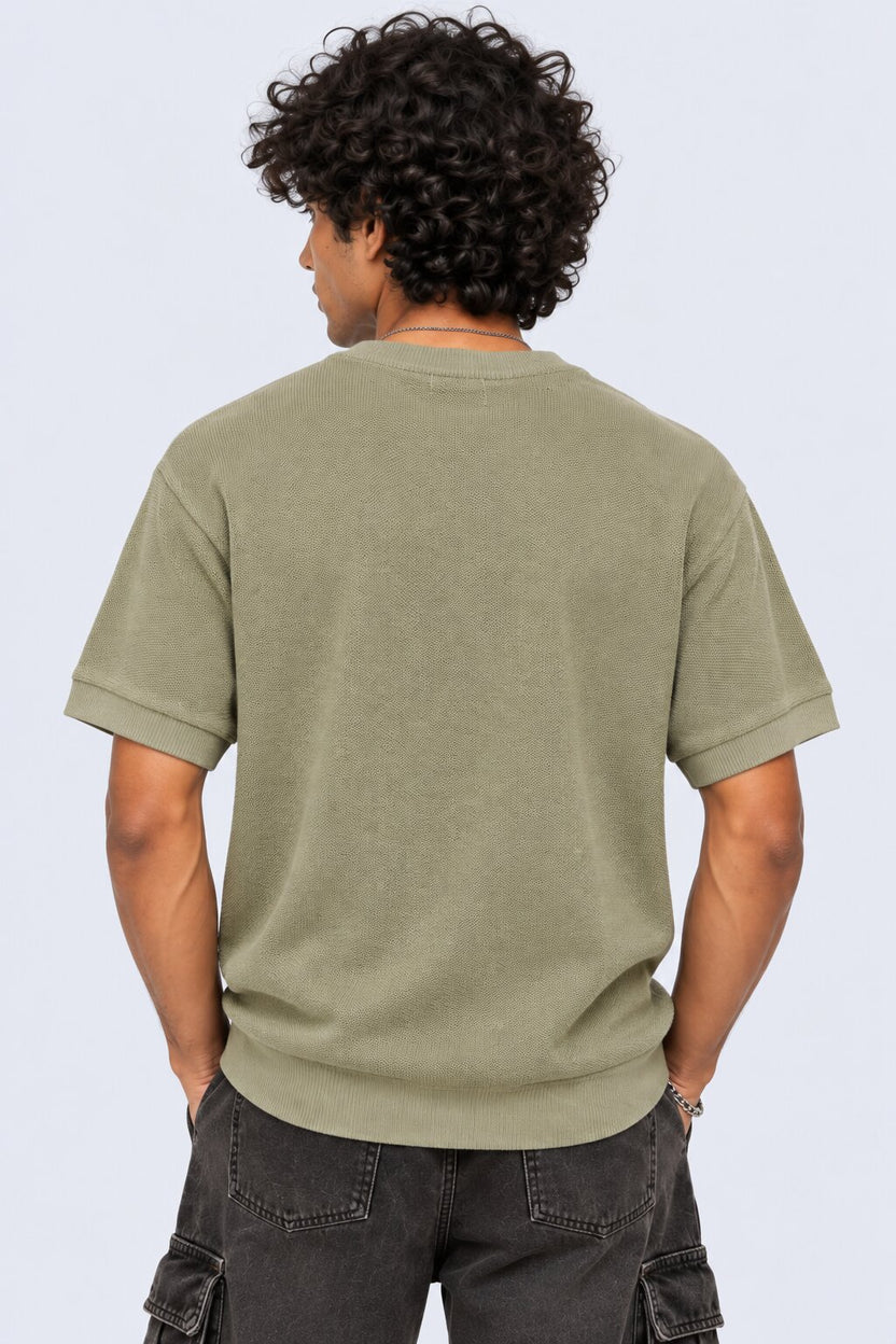 Mens Regular Fit Olive Cotton Blend T-Shirt - Image 5