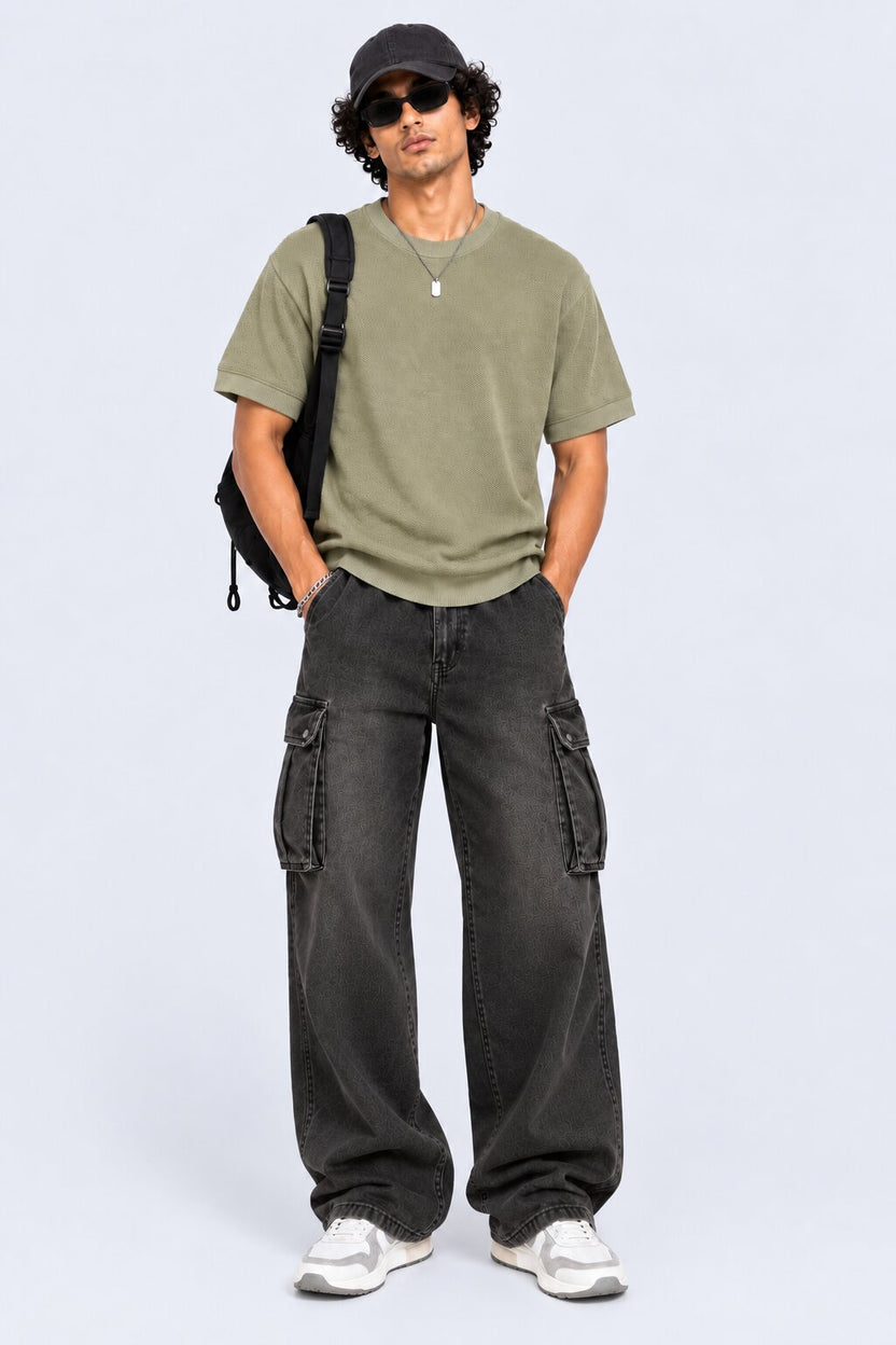 Mens Regular Fit Olive Cotton Blend T-Shirt - Image 6