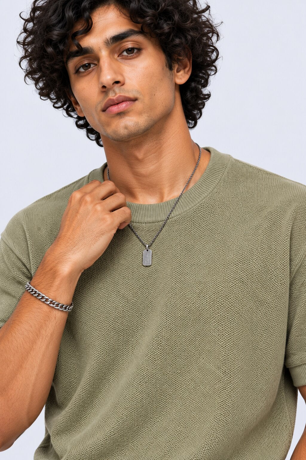 Mens Regular Fit Olive Cotton Blend T-Shirt - Image 9