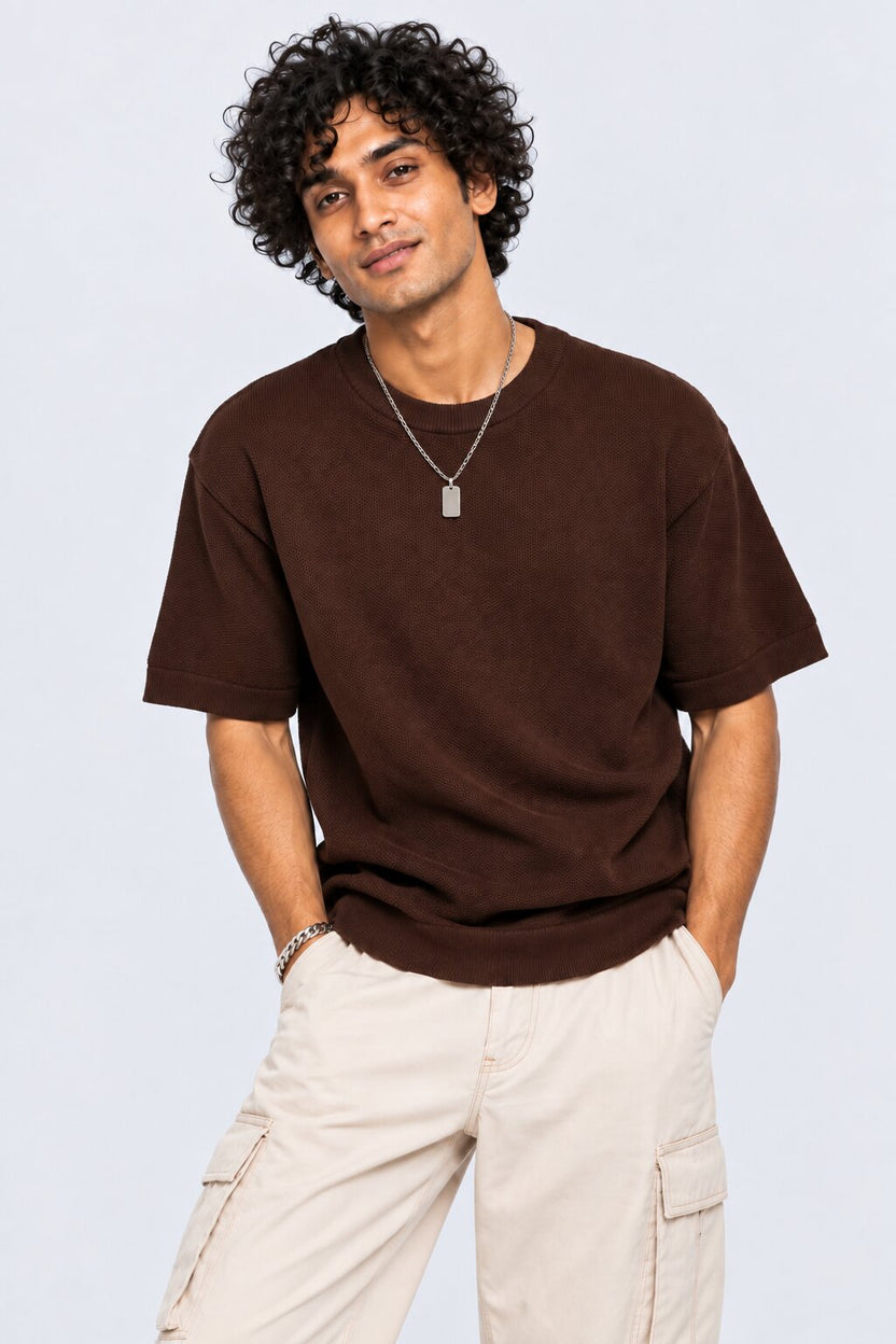 Mens Regular Fit Brown Cotton Blend T-Shirt - Image 2