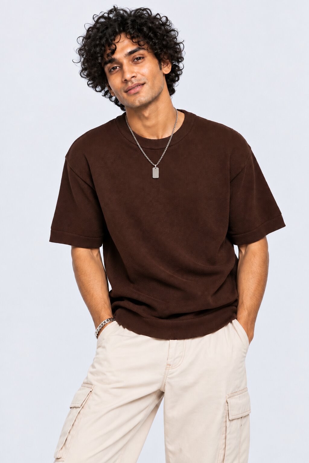 Mens Regular Fit Brown Cotton Blend T-Shirt - Image 2