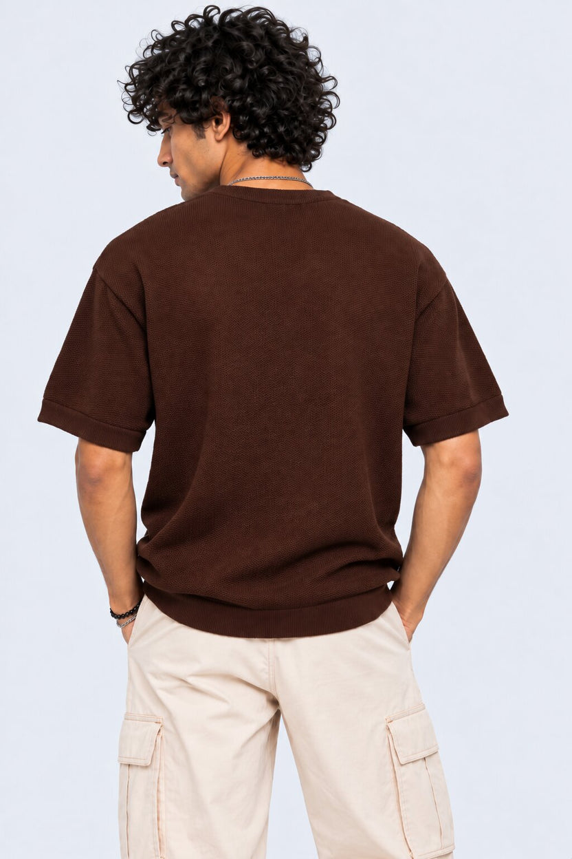 Mens Regular Fit Brown Cotton Blend T-Shirt - Image 5
