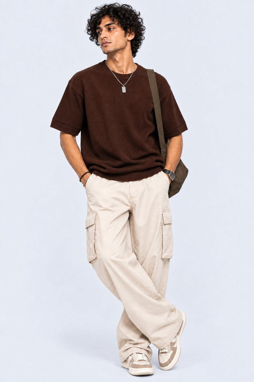 Mens Regular Fit Brown Cotton Blend T-Shirt - Image 6