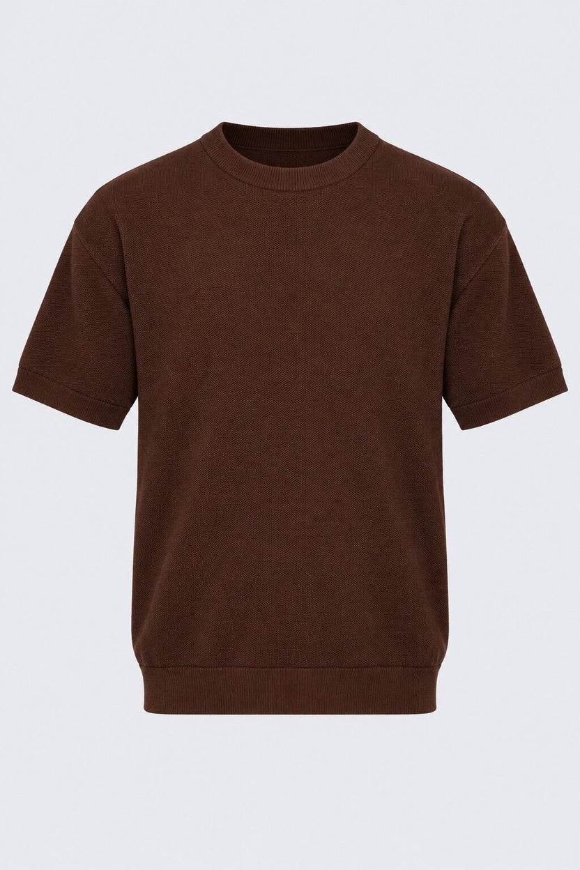 Mens Regular Fit Brown Cotton Blend T-Shirt - Image 7