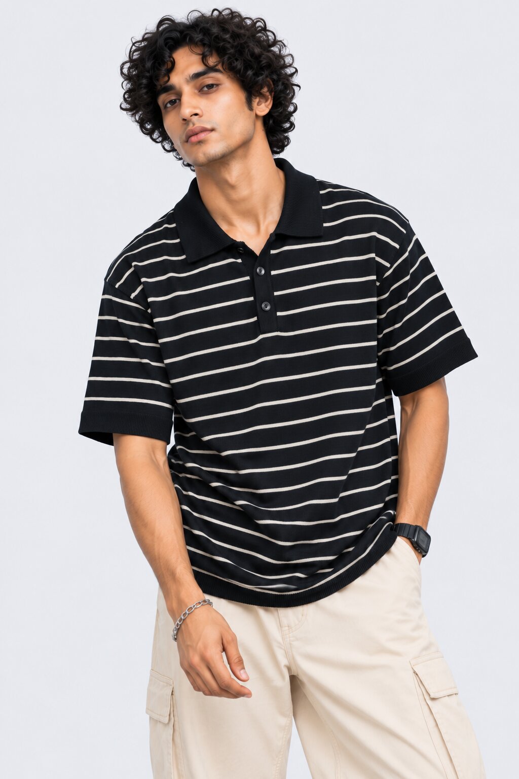 Mens Regular Fit Navy Cotton Striped T-Shirt - Image 2