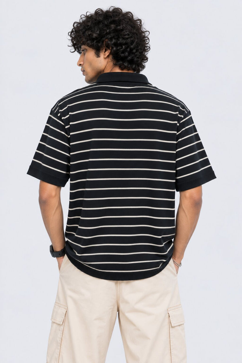 Mens Regular Fit Navy Cotton Striped T-Shirt - Image 5