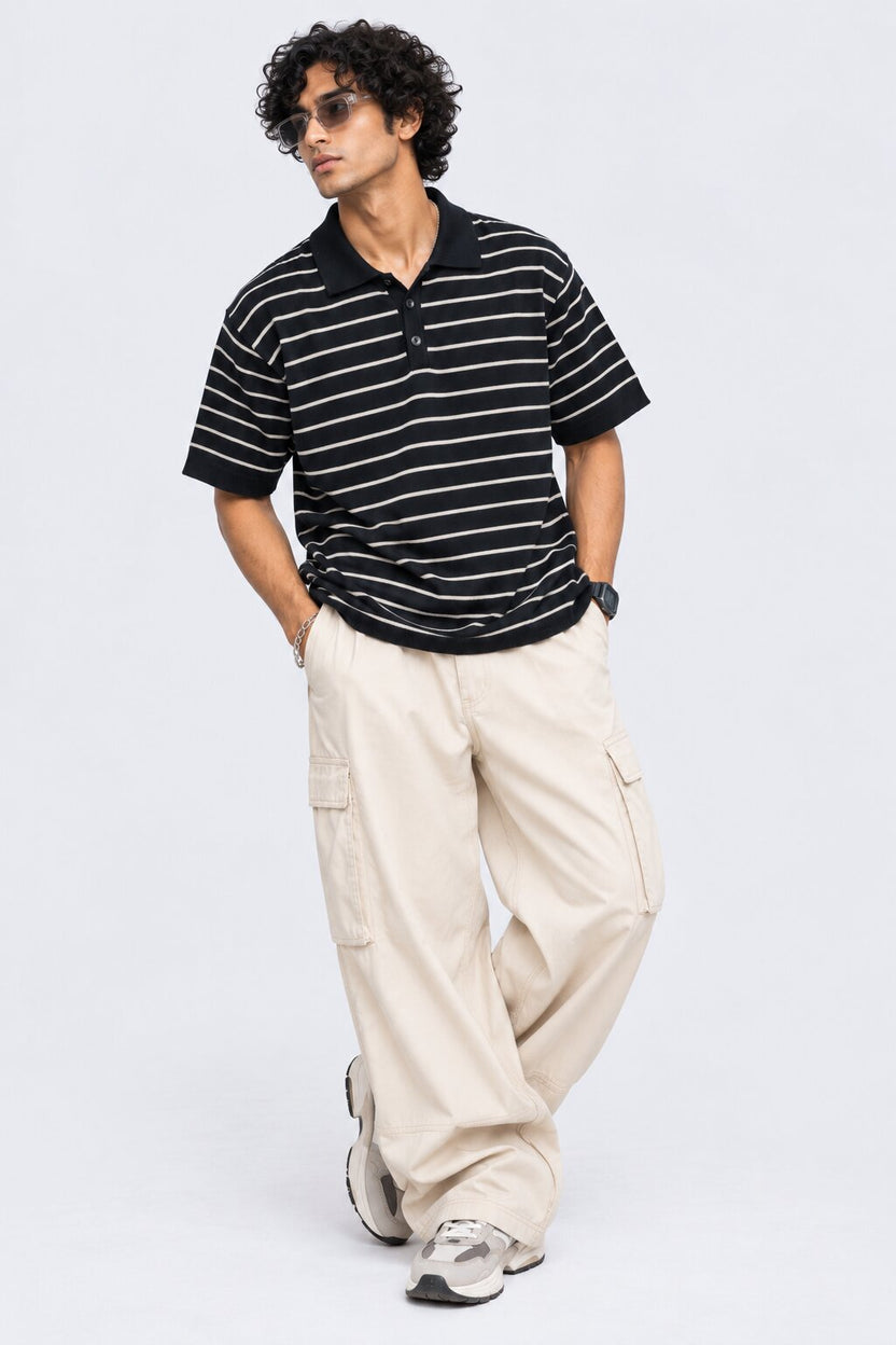 Mens Regular Fit Navy Cotton Striped T-Shirt - Image 6