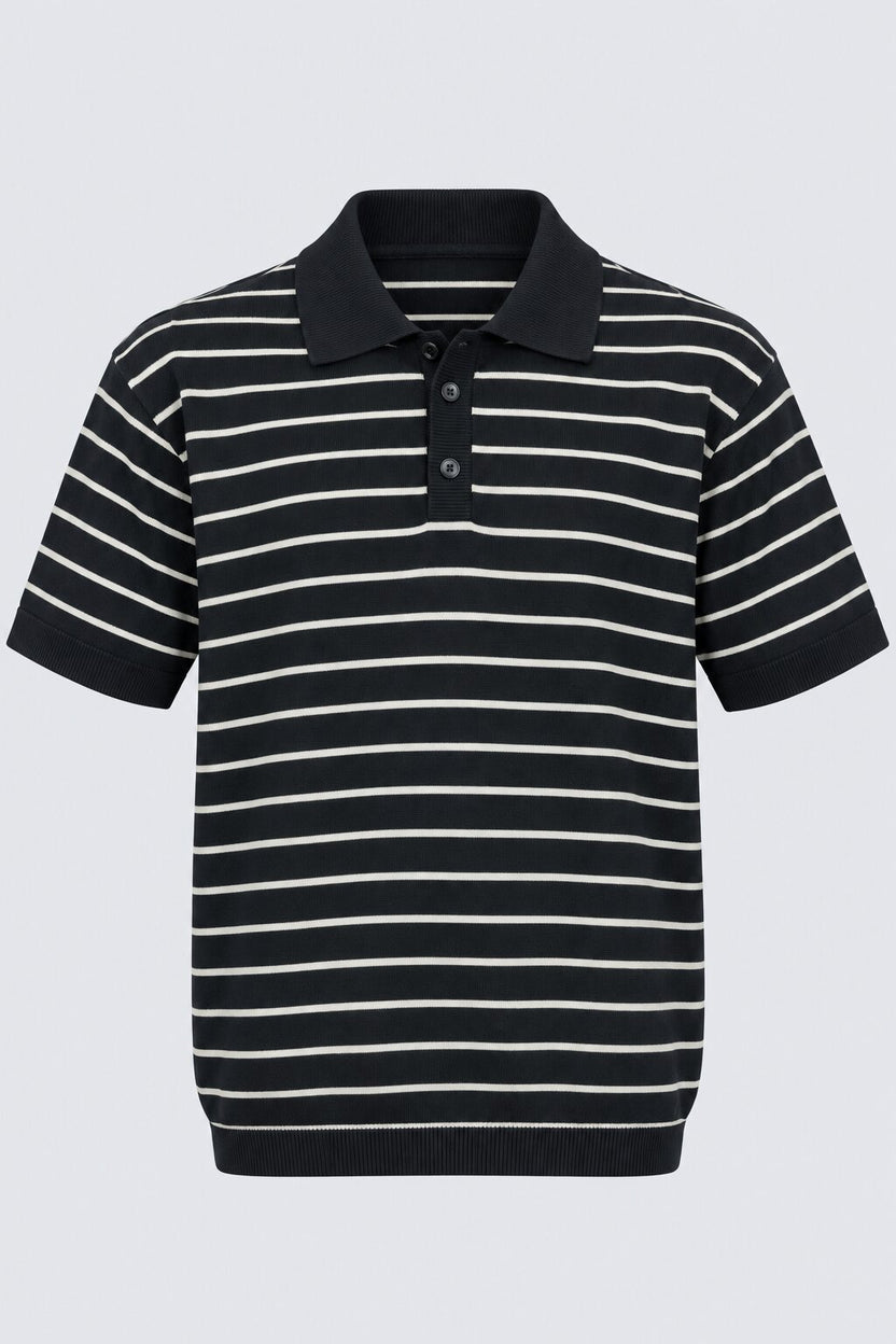 Mens Regular Fit Navy Cotton Striped T-Shirt - Image 7