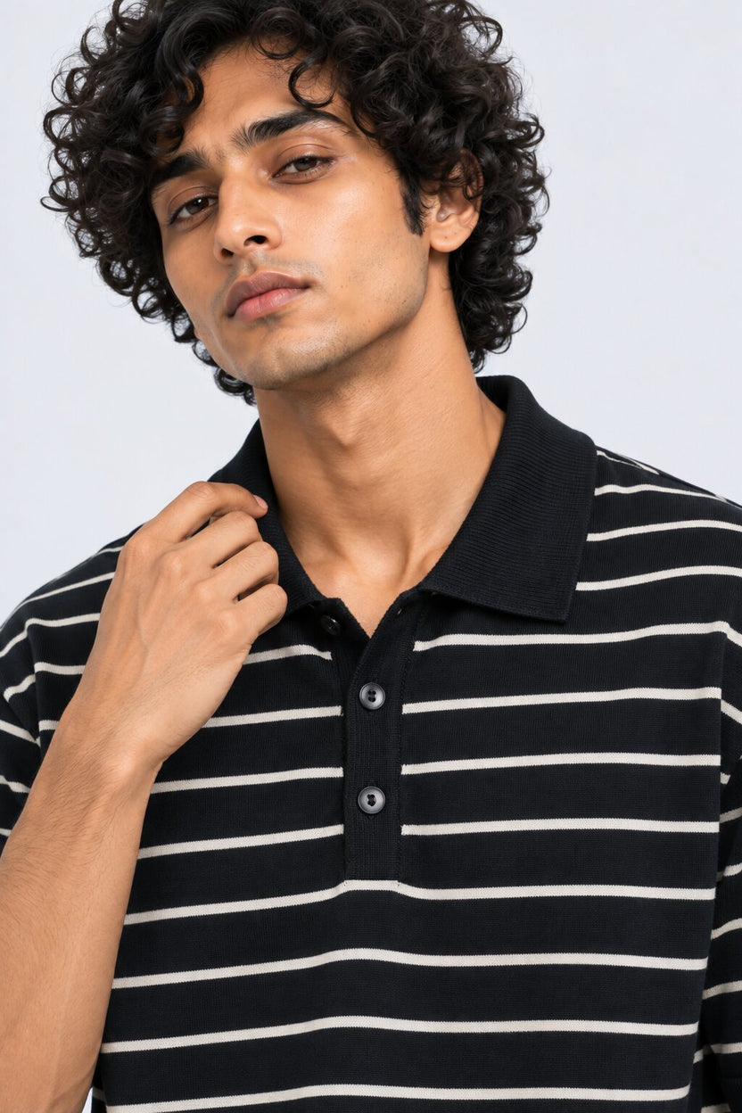 Mens Regular Fit Navy Cotton Striped T-Shirt - Image 9