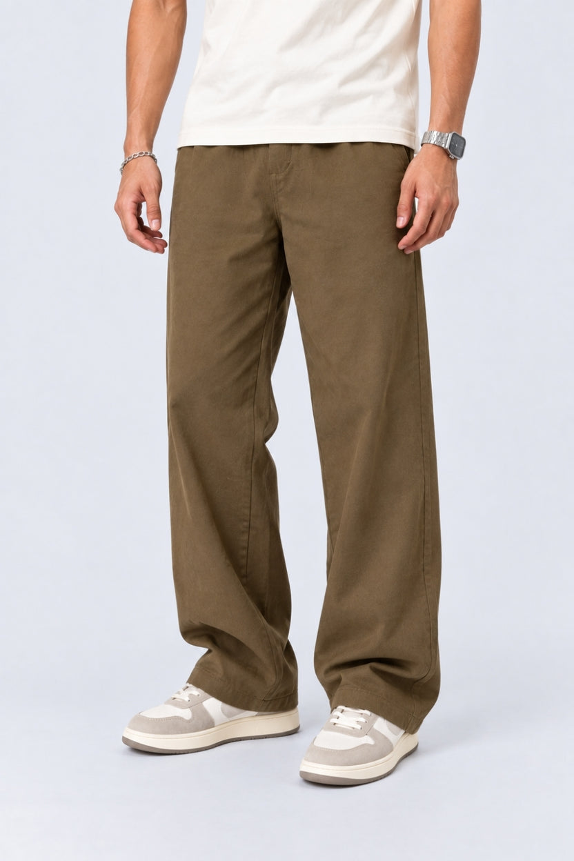 Mens Regular Fit Olive Solid Trouser With 3 Pocket - Image 1