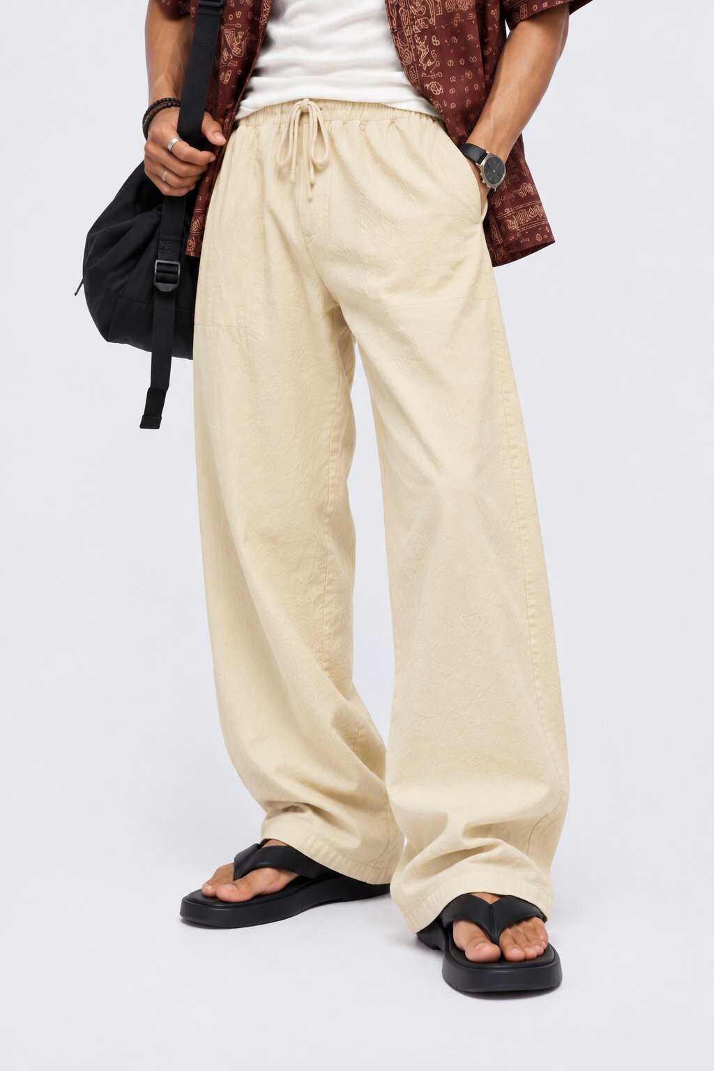 Mens Regular Fit Cream Textured Trouser With 2 Pocket - Image 1