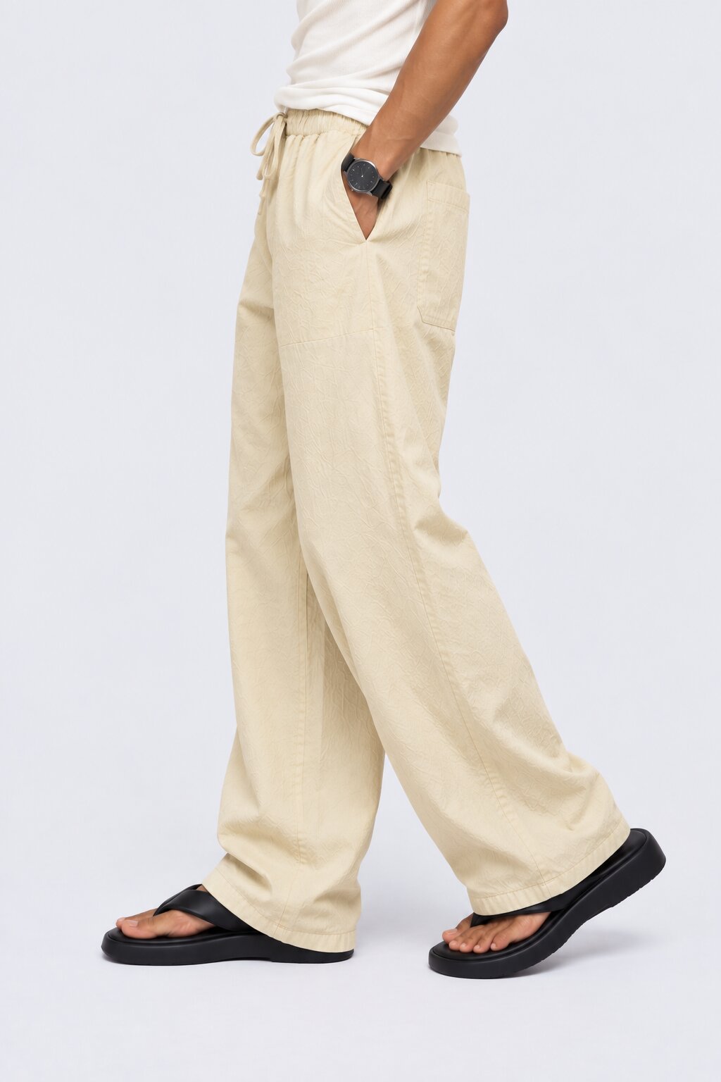 Mens Regular Fit Cream Textured Trouser With 2 Pocket - Image 4
