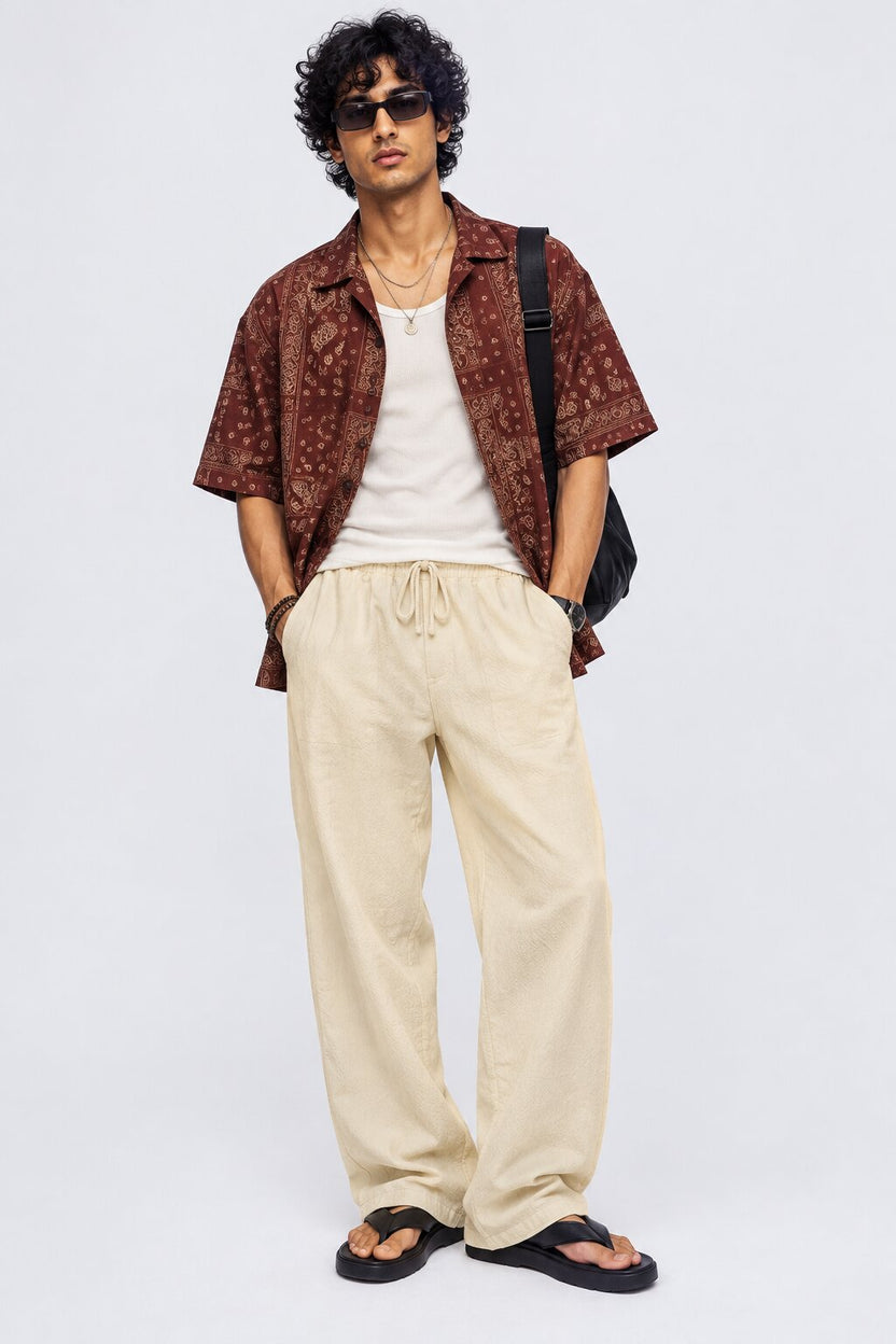 Mens Regular Fit Cream Textured Trouser With 2 Pocket - Image 6
