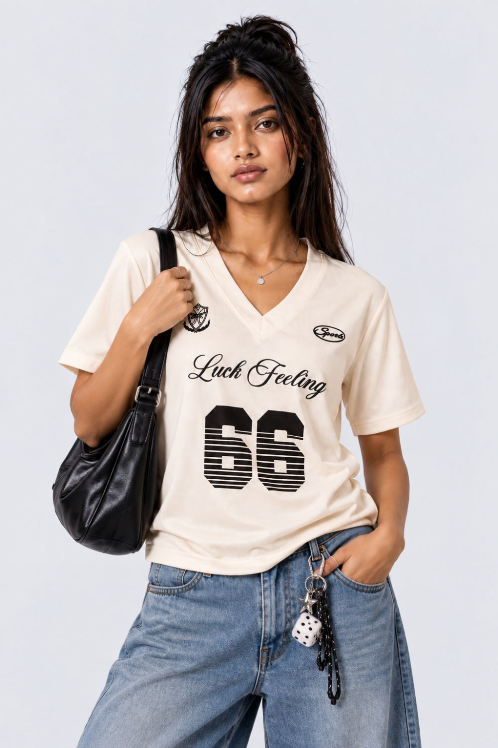 Womens Oversized Fit Cream Typographic Sport T-Shirt - Image 1