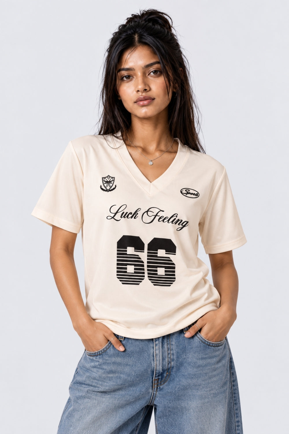 Womens Oversized Fit Cream Typographic Sport T-Shirt - Image 2