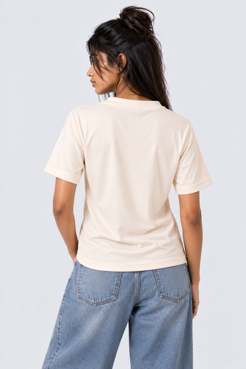 Womens Oversized Fit Cream Typographic Sport T-Shirt - Image 5