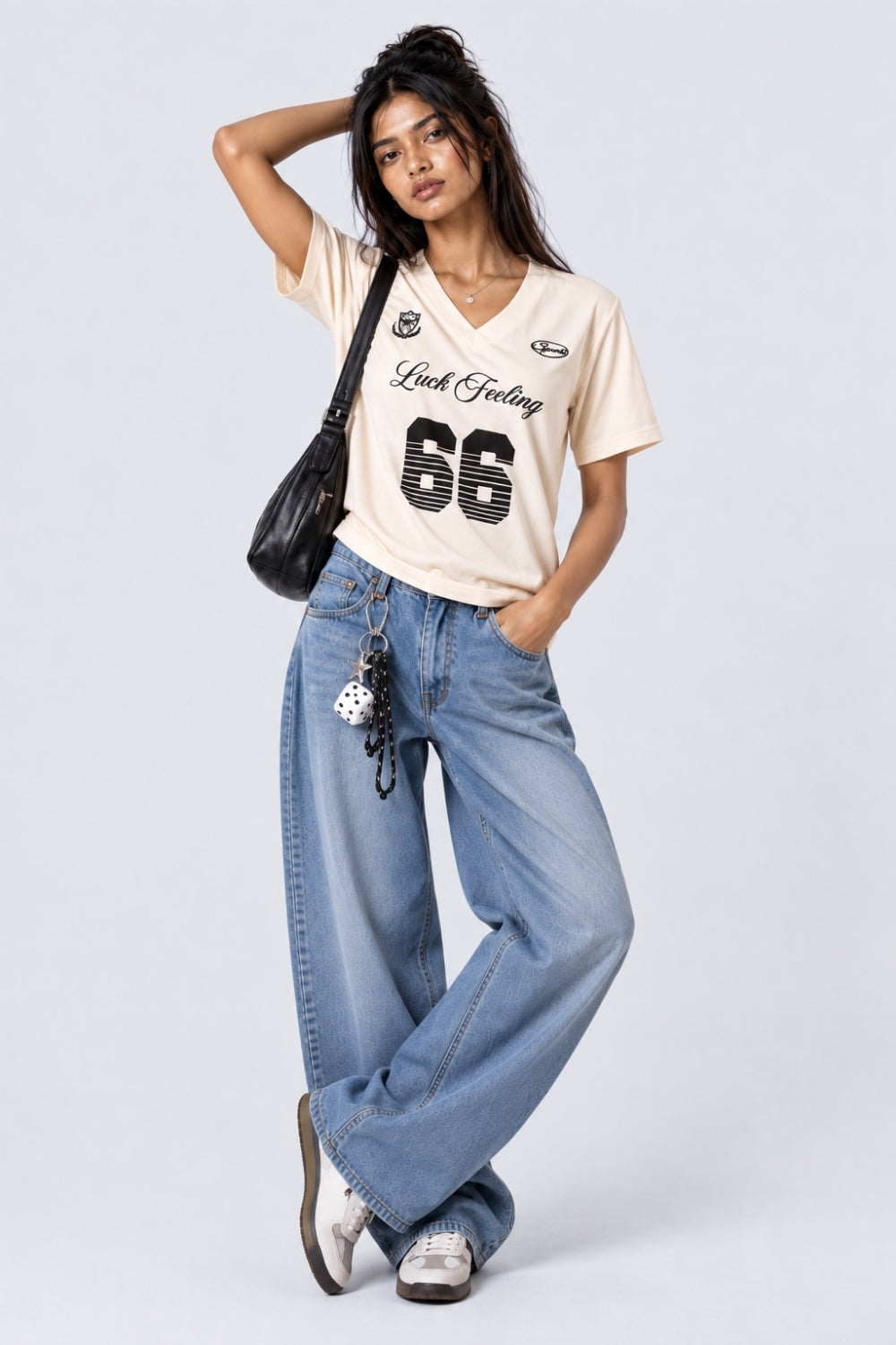 Womens Oversized Fit Cream Typographic Sport T-Shirt - Image 6