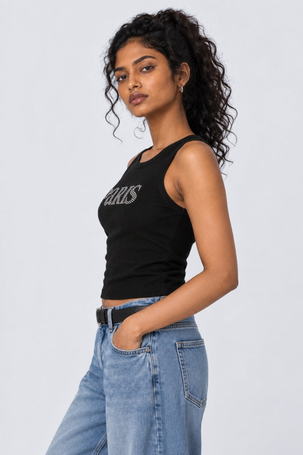 Womens Regular Fit Black Embellished Paris Tank Top - Image 4