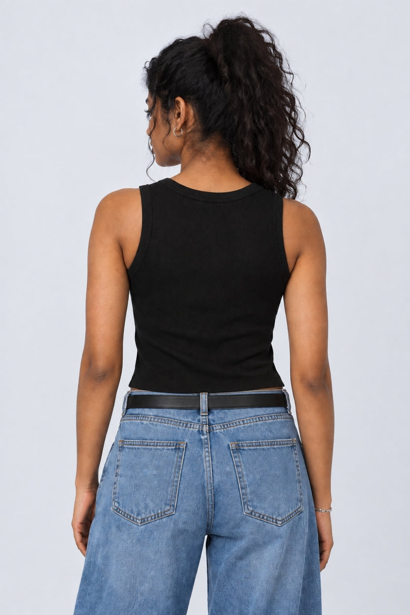 Womens Regular Fit Black Embellished Paris Tank Top - Image 5
