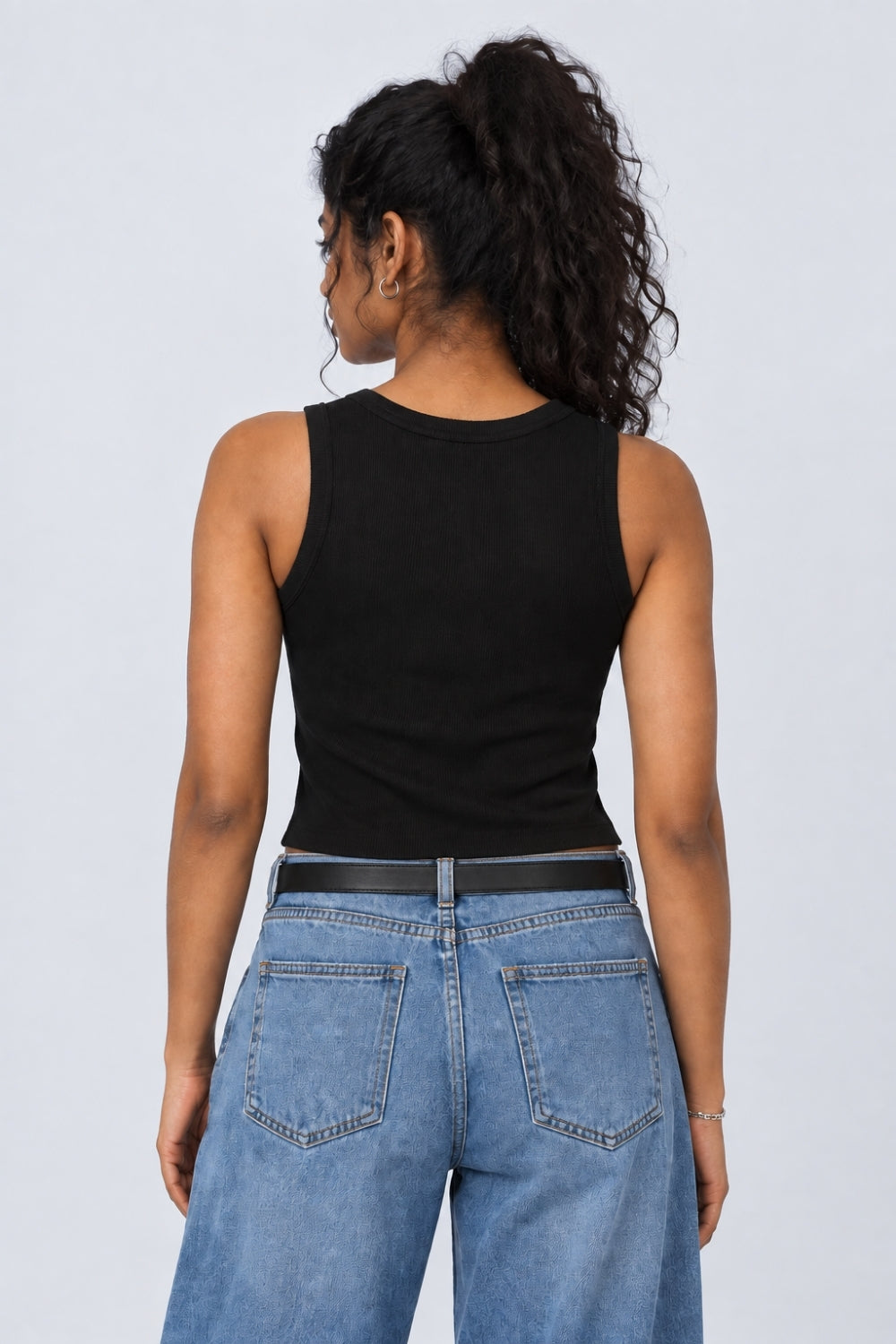 Womens Regular Fit Black Embellished Paris Tank Top - Image 5