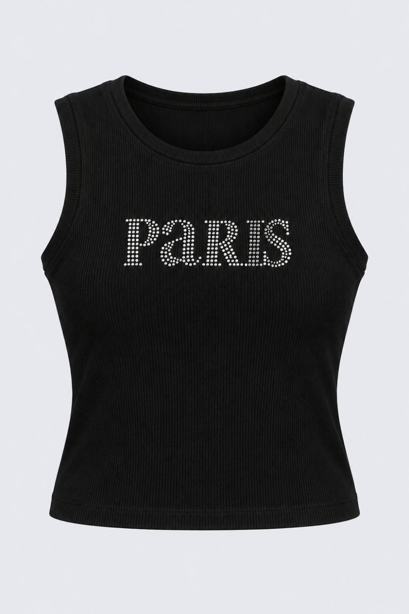 Womens Regular Fit Black Embellished Paris Tank Top - Image 7