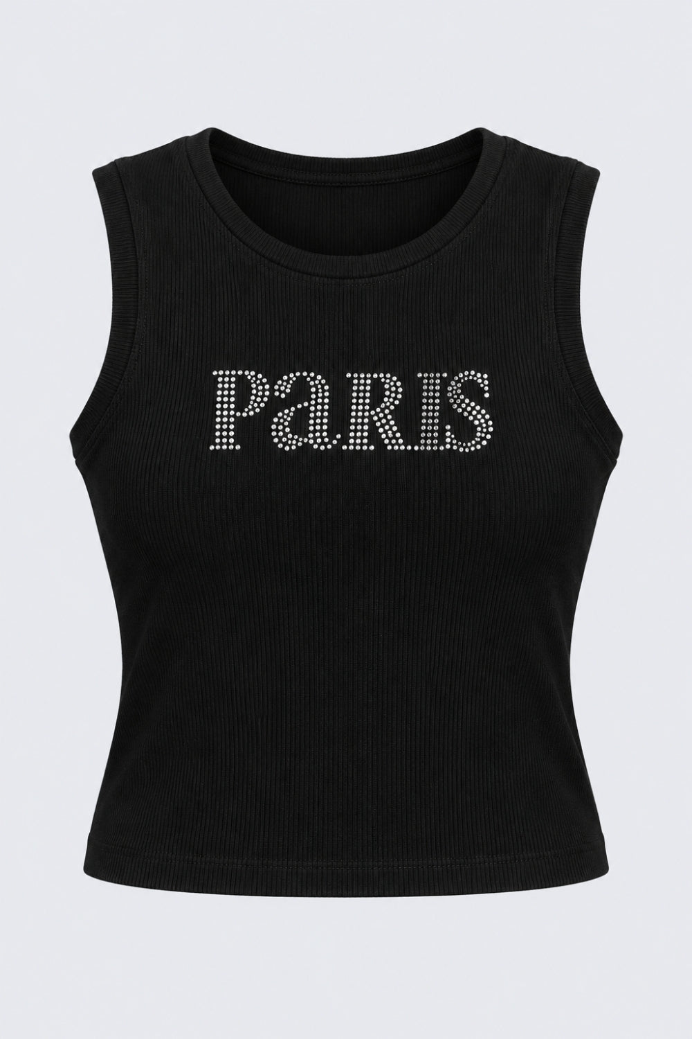 Womens Regular Fit Black Embellished Paris Tank Top - Image 7