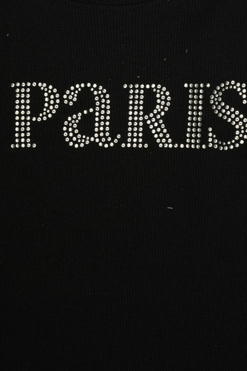 Womens Regular Fit Black Embellished Paris Tank Top - Image 8