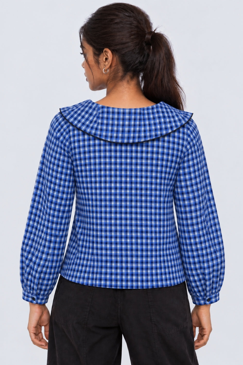 Womens Regular Fit Blue Cotton Checked Top - Image 5