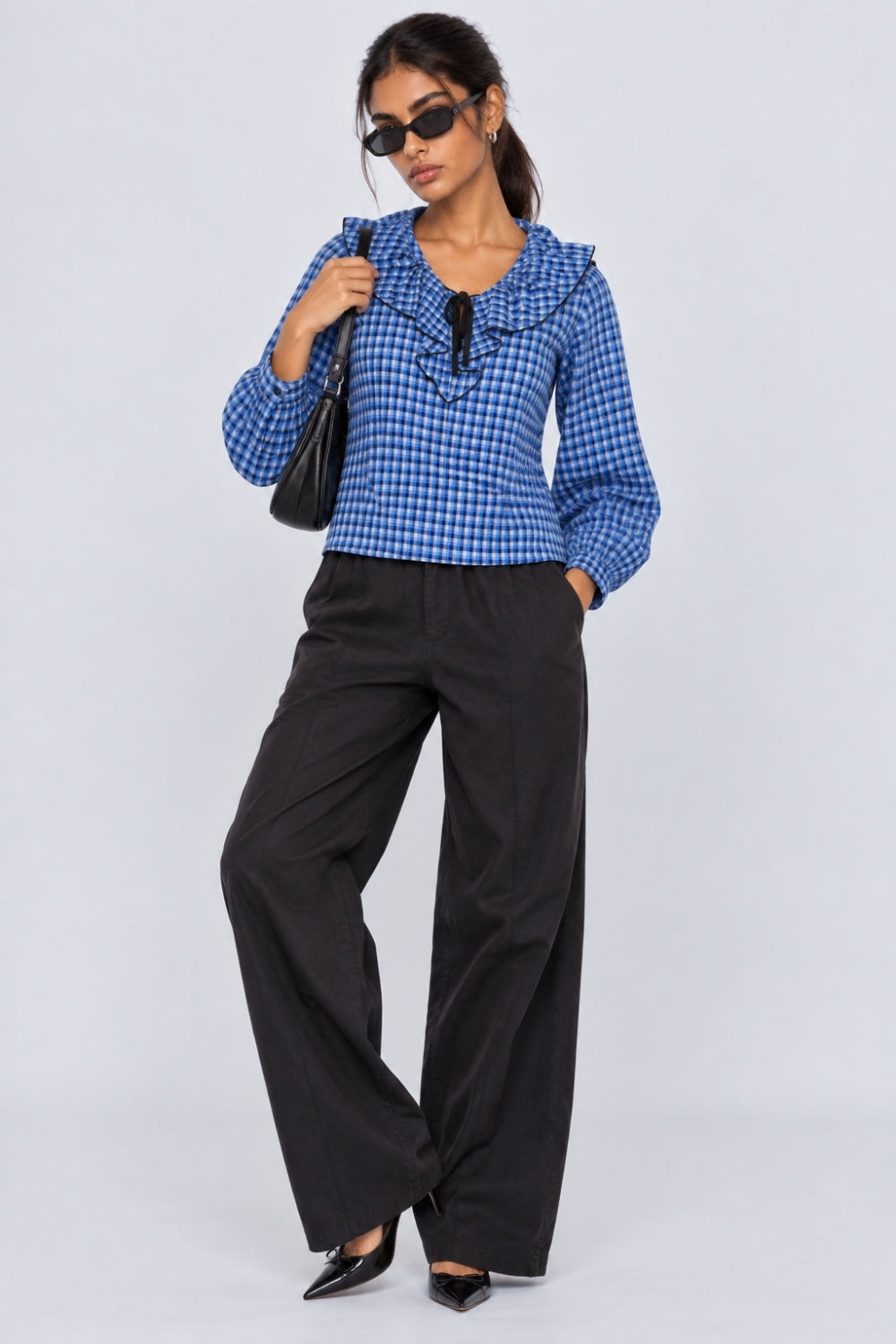 Womens Regular Fit Blue Cotton Checked Top - Image 6
