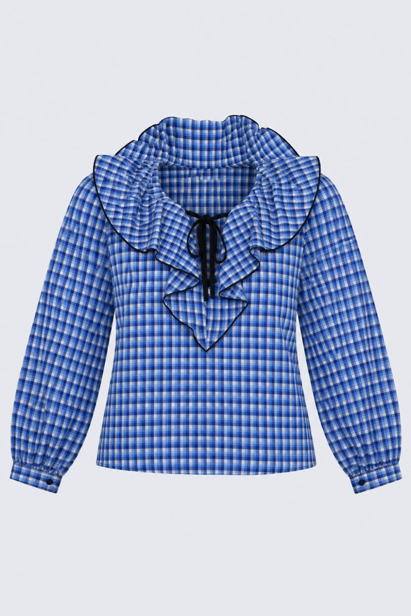 Womens Regular Fit Blue Cotton Checked Top - Image 7