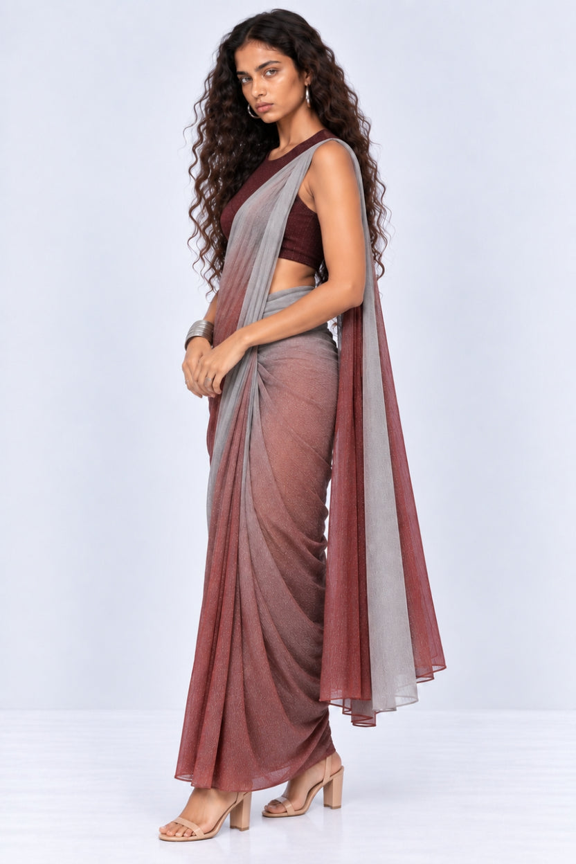 Womens Silver Draped Fit Sari - Image 4