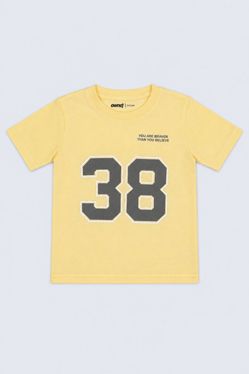 Boys Yellow Number Printed T-Shirt With Shorts Set - Image 2