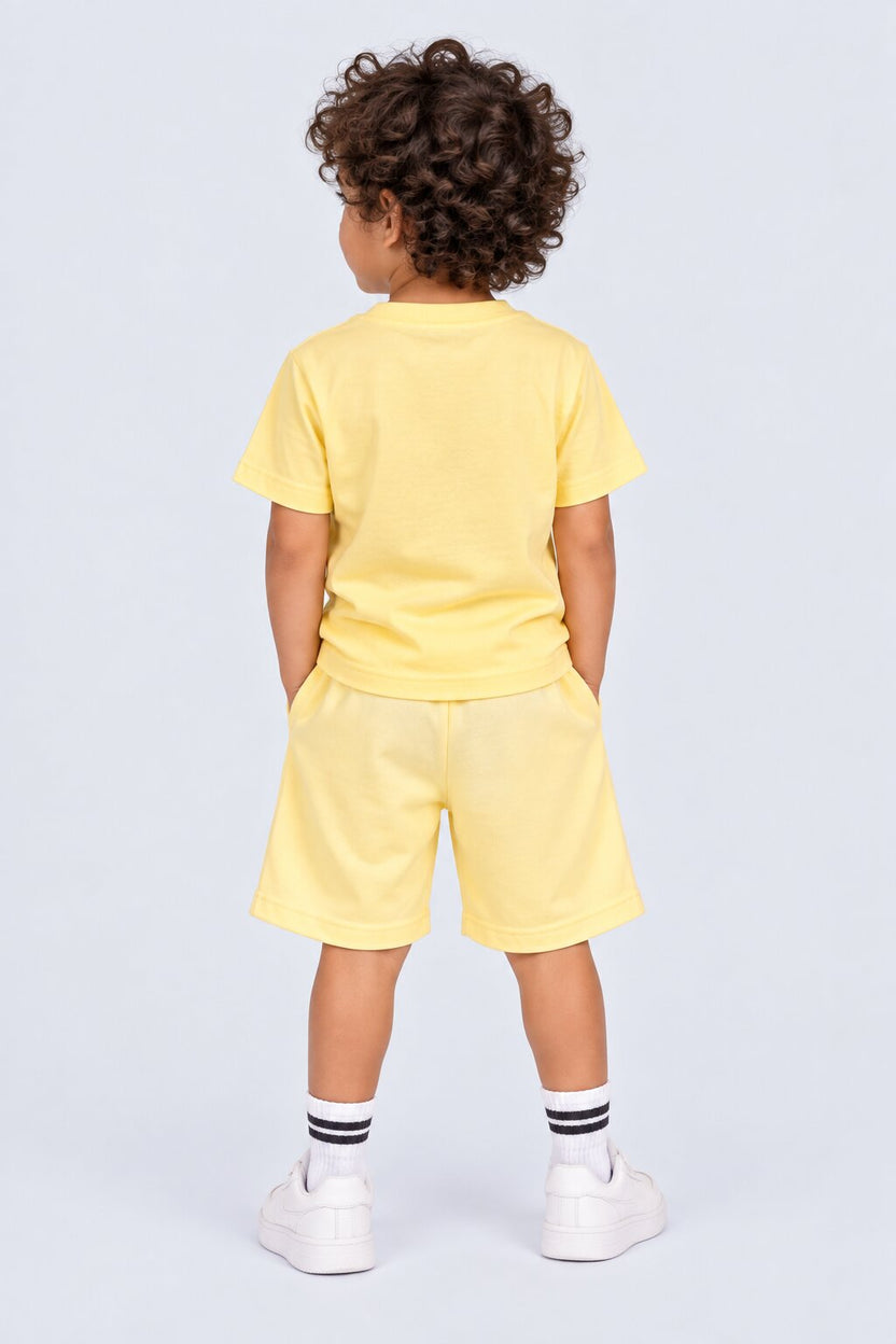 Boys Yellow Number Printed T-Shirt With Shorts Set - Image 4