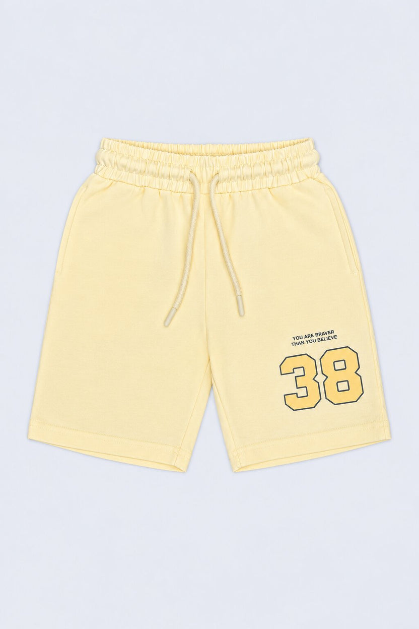 Boys Yellow Number Printed T-Shirt With Shorts Set - Image 5