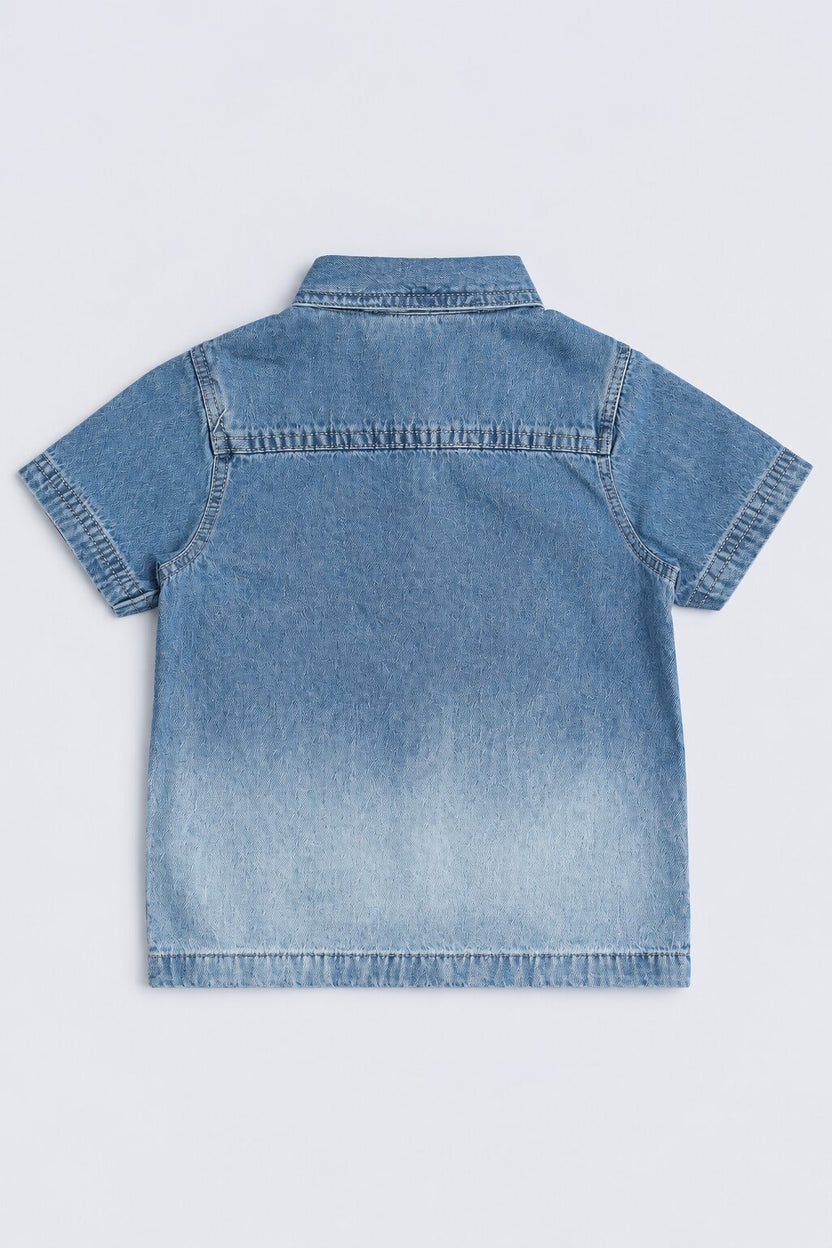 Boys Blue Washed Denim Shirt and Shorts Set - Image 3