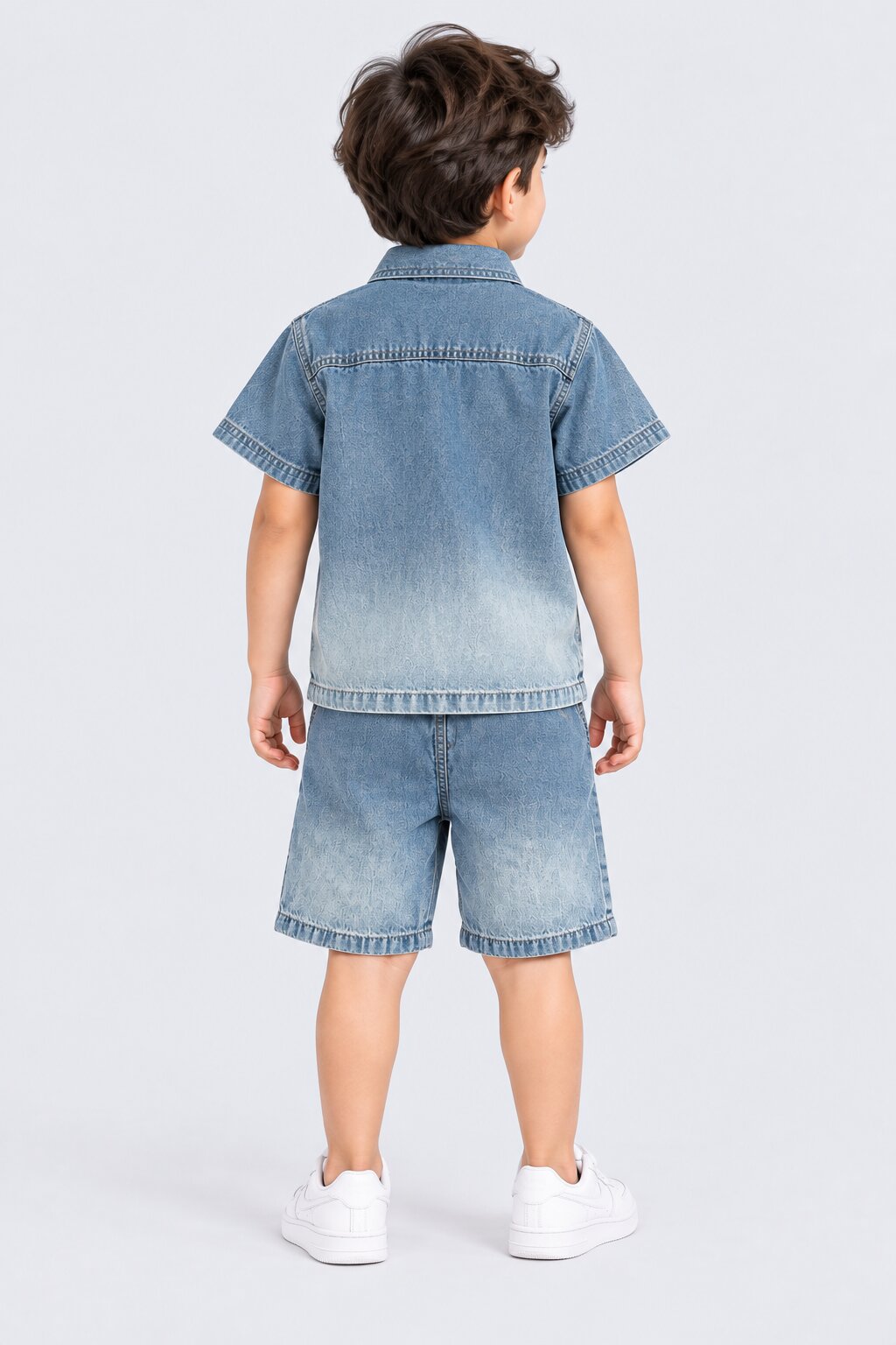 Boys Blue Washed Denim Shirt and Shorts Set - Image 4
