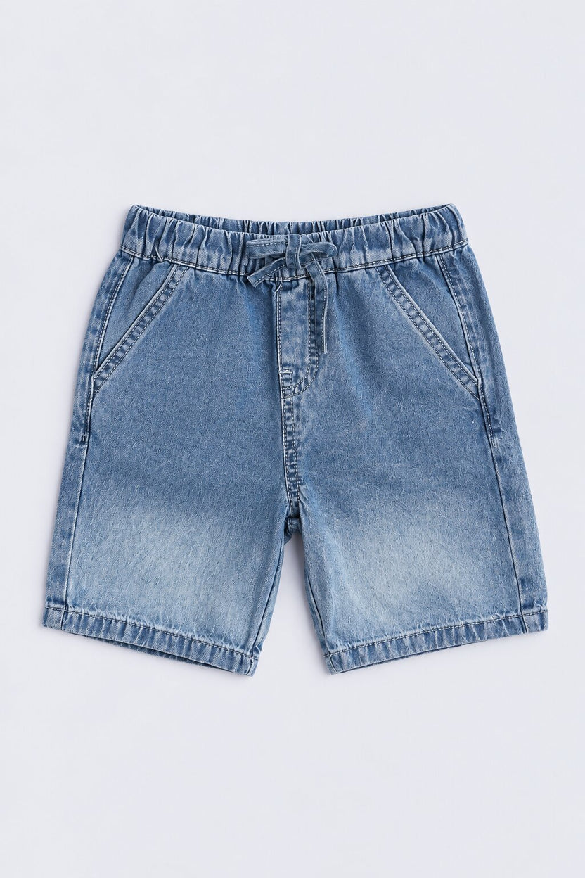 Boys Blue Washed Denim Shirt and Shorts Set - Image 5