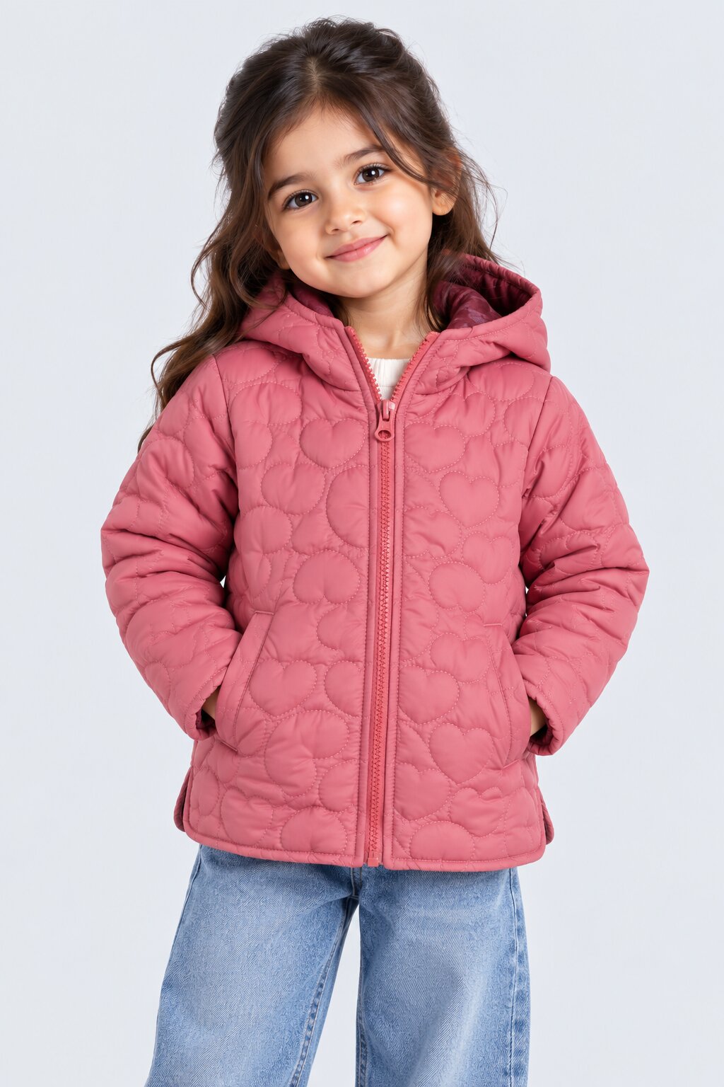 Girls Pink Quilted Hooded Puffer Jacket - Image 1