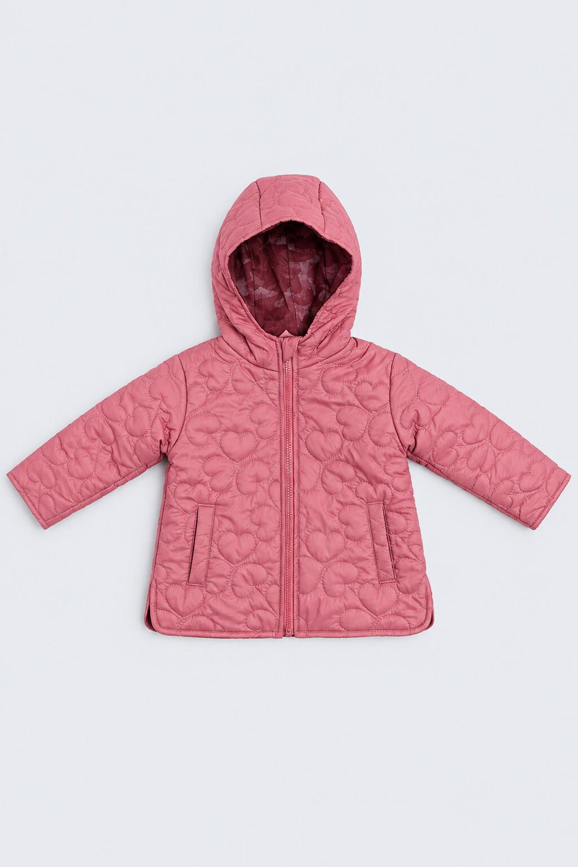 Girls Pink Quilted Hooded Puffer Jacket - Image 2