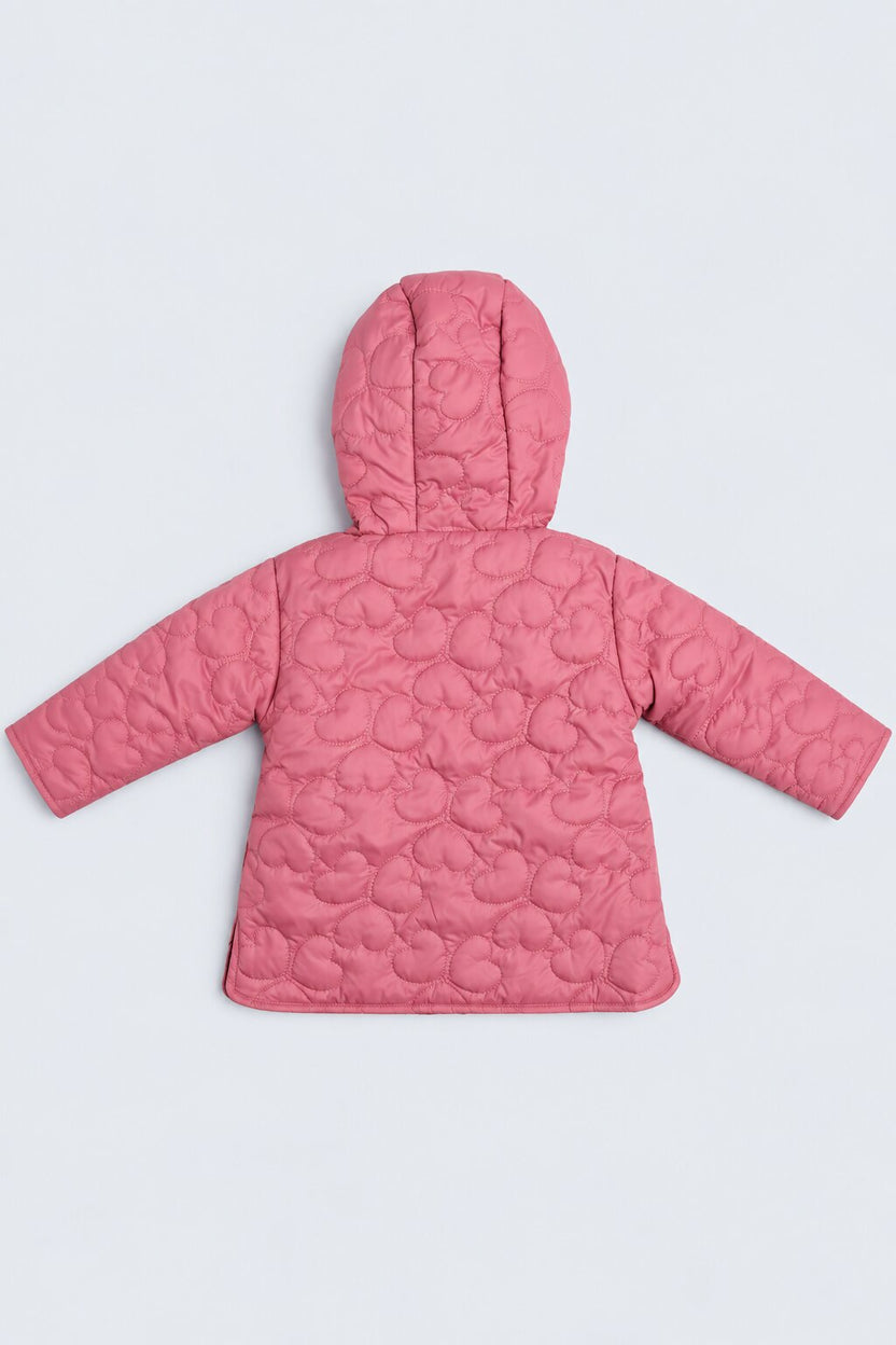Girls Pink Quilted Hooded Puffer Jacket - Image 3