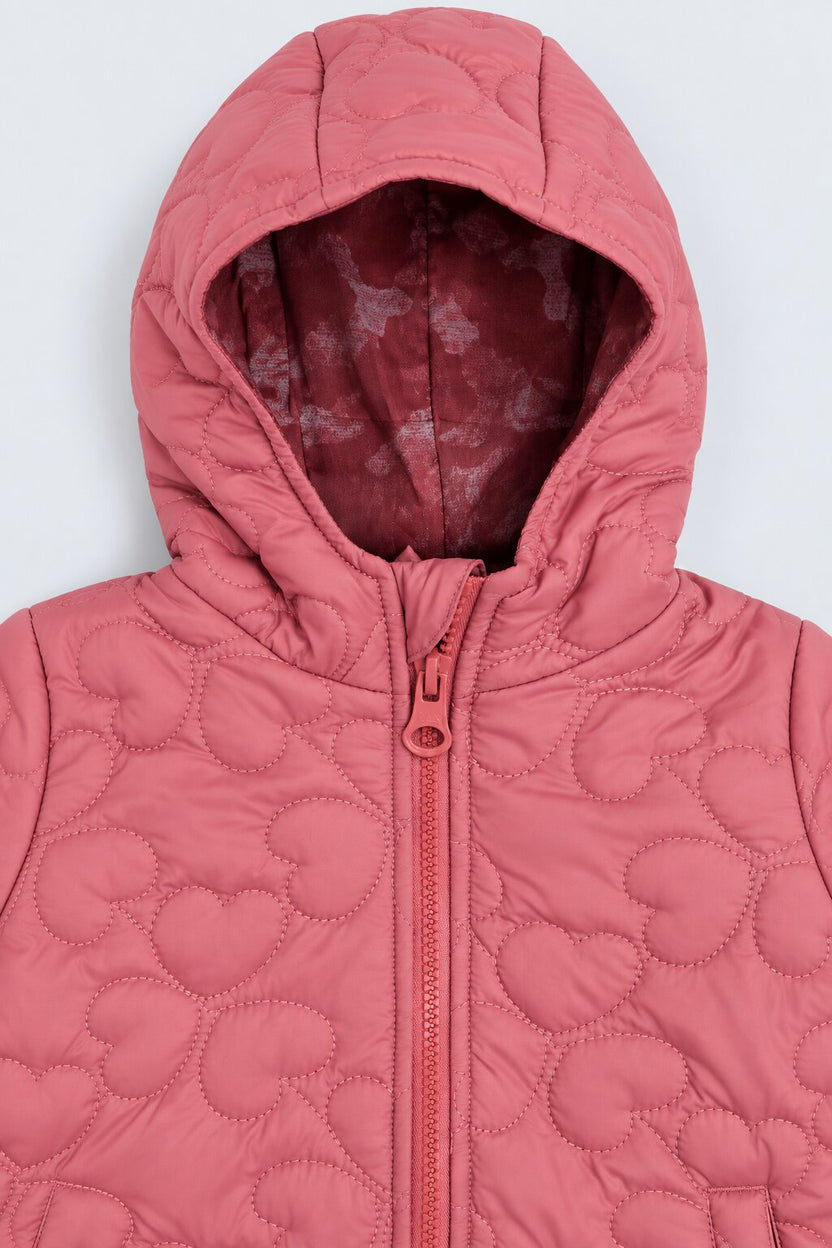 Girls Pink Quilted Hooded Puffer Jacket - Image 6