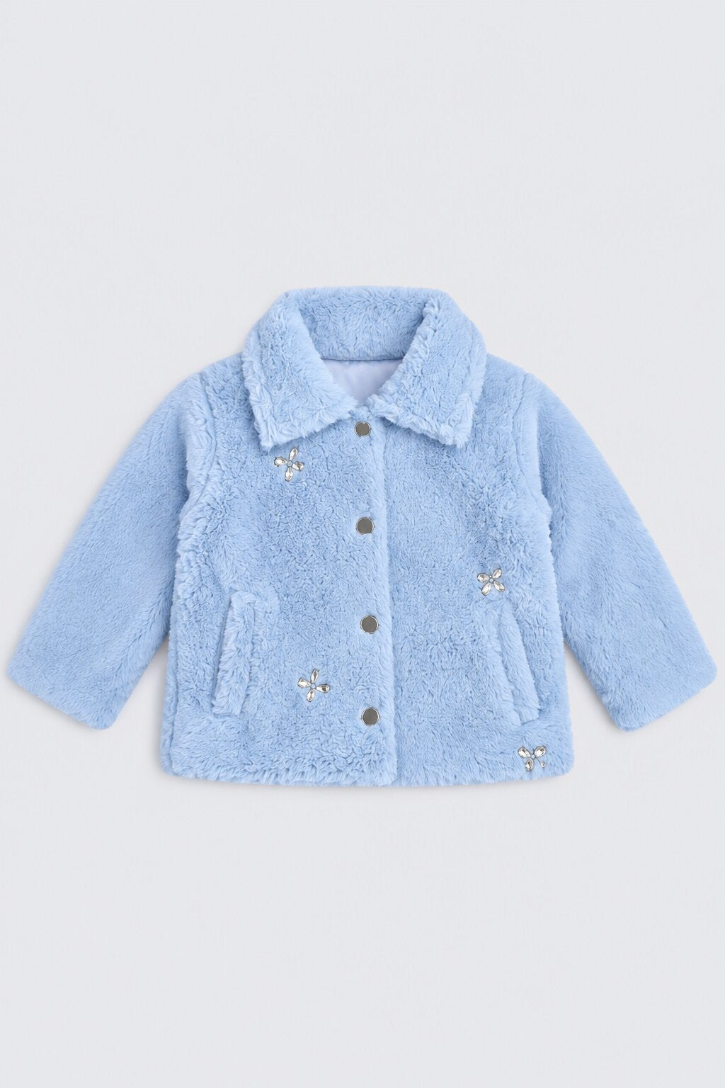 Girls Blue Fur Button Front Jacket - Image 2