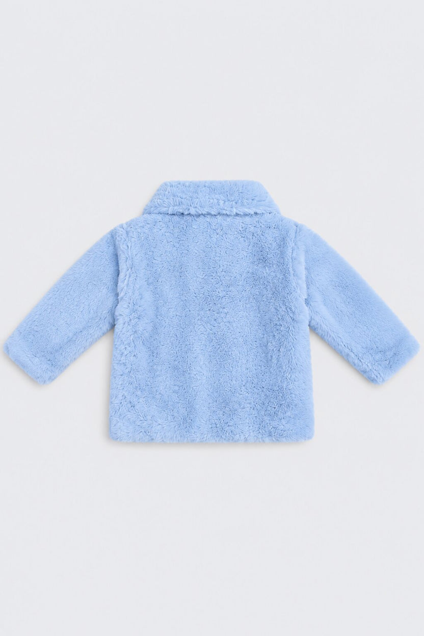 Girls Blue Fur Button Front Jacket - Image 3