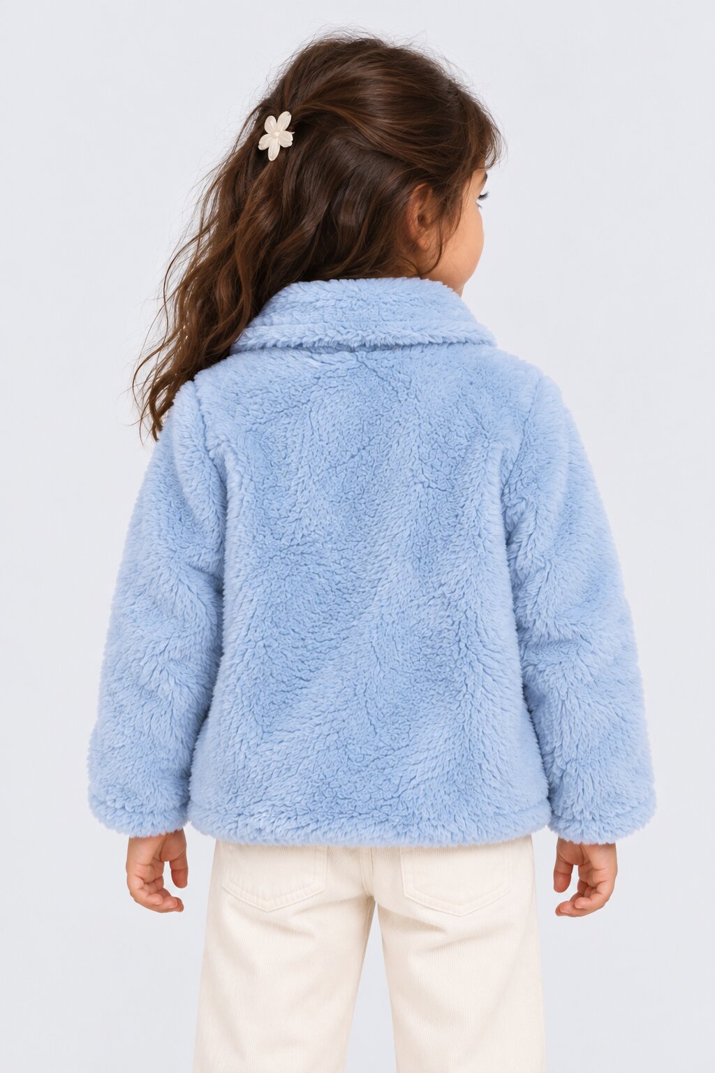 Girls Blue Fur Button Front Jacket - Image 4